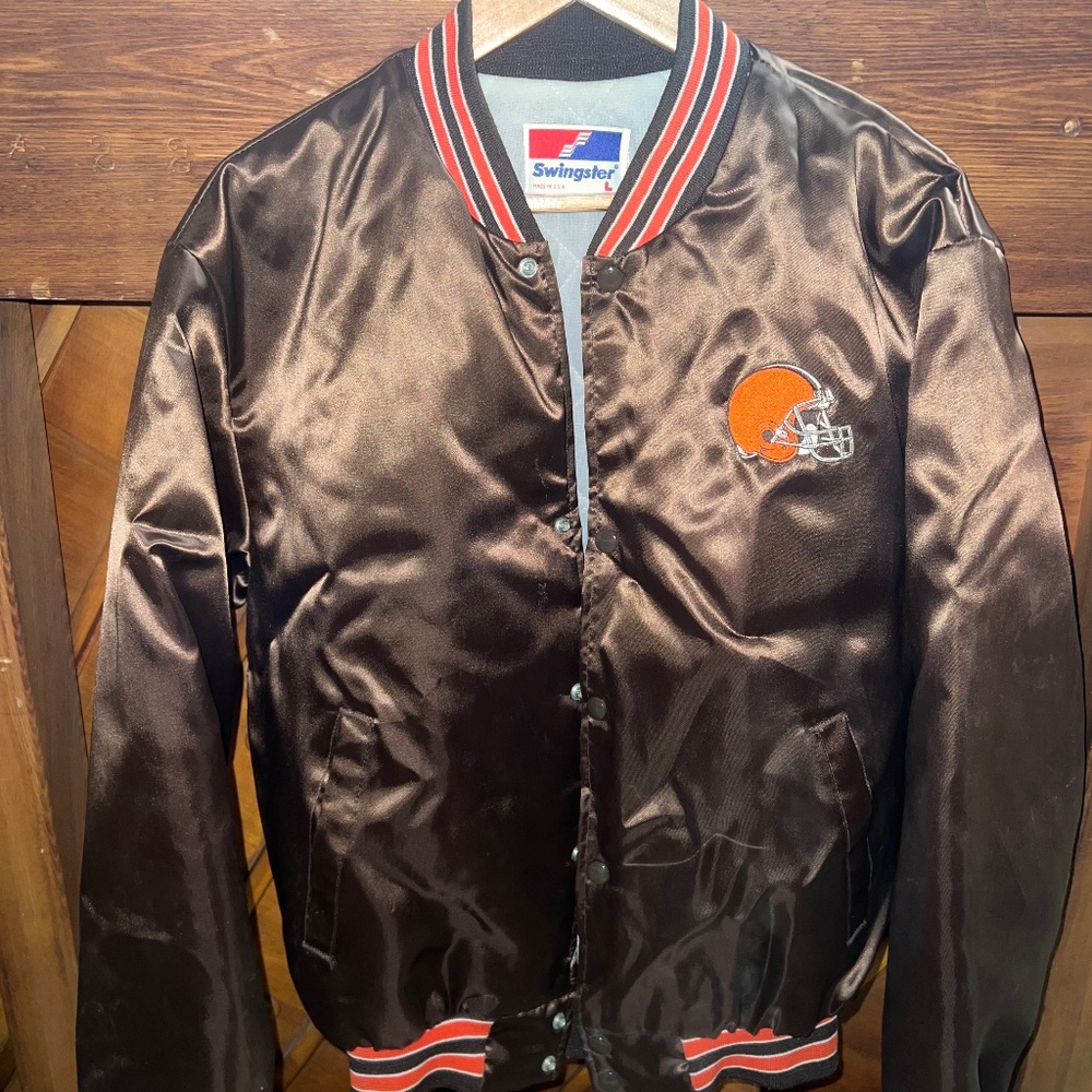 Vintage Cleveland Browns Satin Bomber Jacket by Swingster Sz L NFL